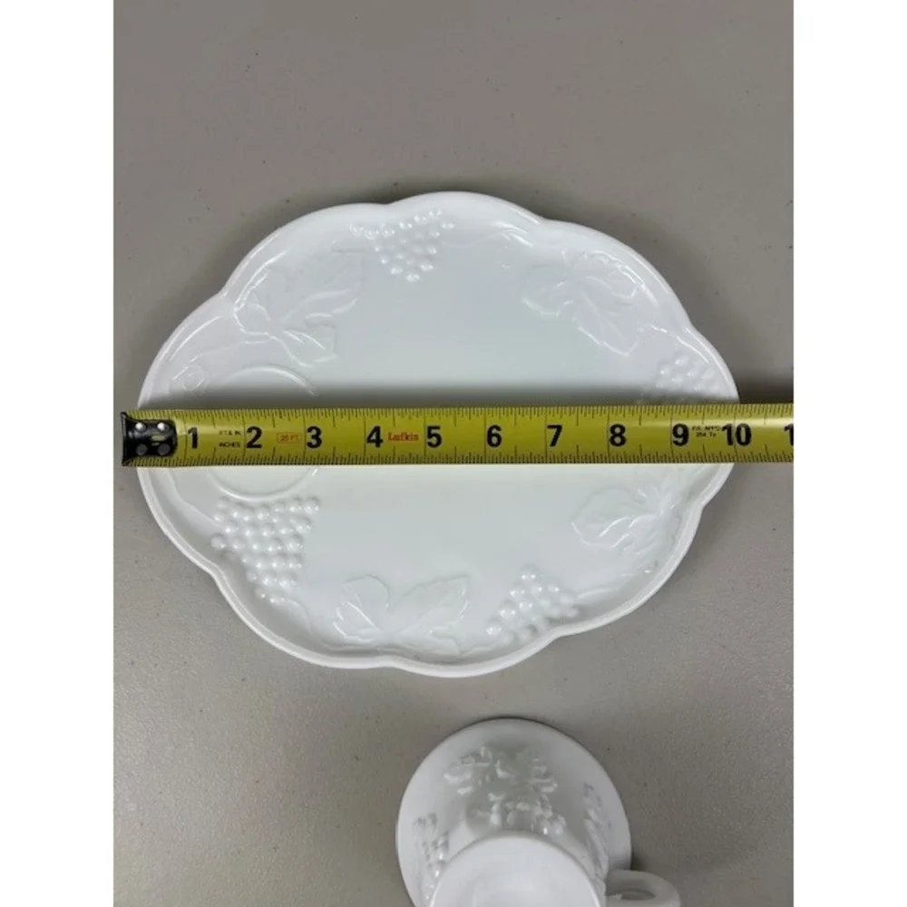 Westmoreland Milk Glass Grape Pattern Snack Set Plate and Cup White Vintage